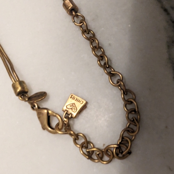 VINTAGE CHICO'S CHATELAINE STATEMENT 2 STRAND BRUSHED GOLD NECKLACE DANGLE BIB - Picture 10 of 11